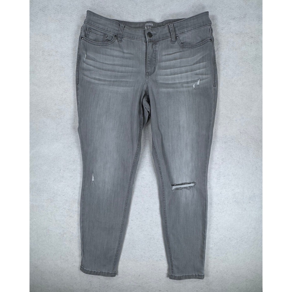 Crown & Ivy Petite Skinny Jeans Gray Distressed Ripped‎ Denim Size 14PR